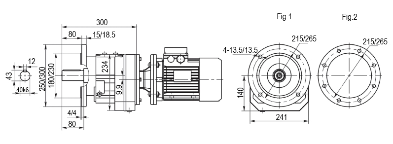 Чертеж цилиндрического мотор-редуктора RCF77