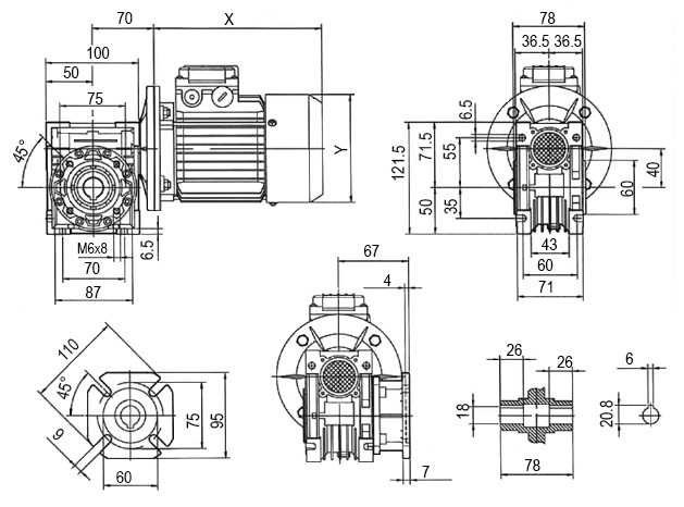 Габаритные размеры мотор-редуктора NMRV 040