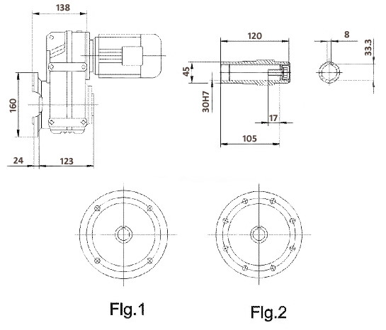Размеры цилиндрического мотор-редуктора FAF37
